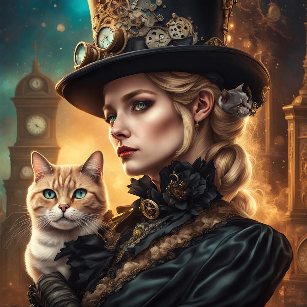 Steampunk Victorian Portrait with Cat