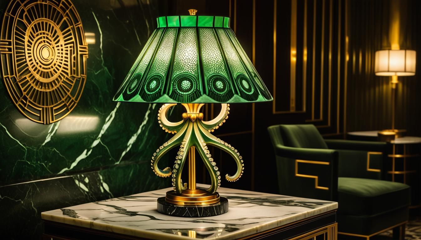 Art Deco Octopus Lampshade in Opulent Hotel Room