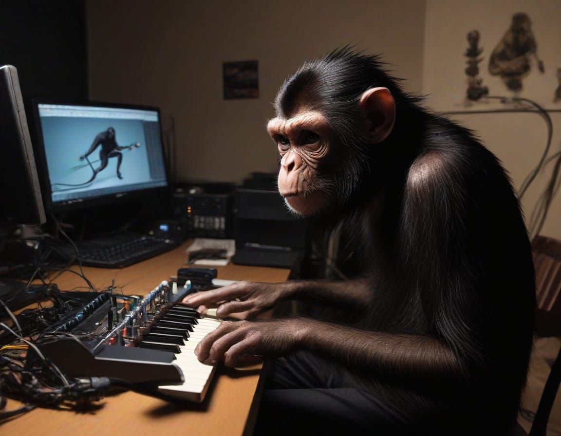 Rockstar Spider-Monkey Plays Electric Guitar in Cyberpunk Ci...