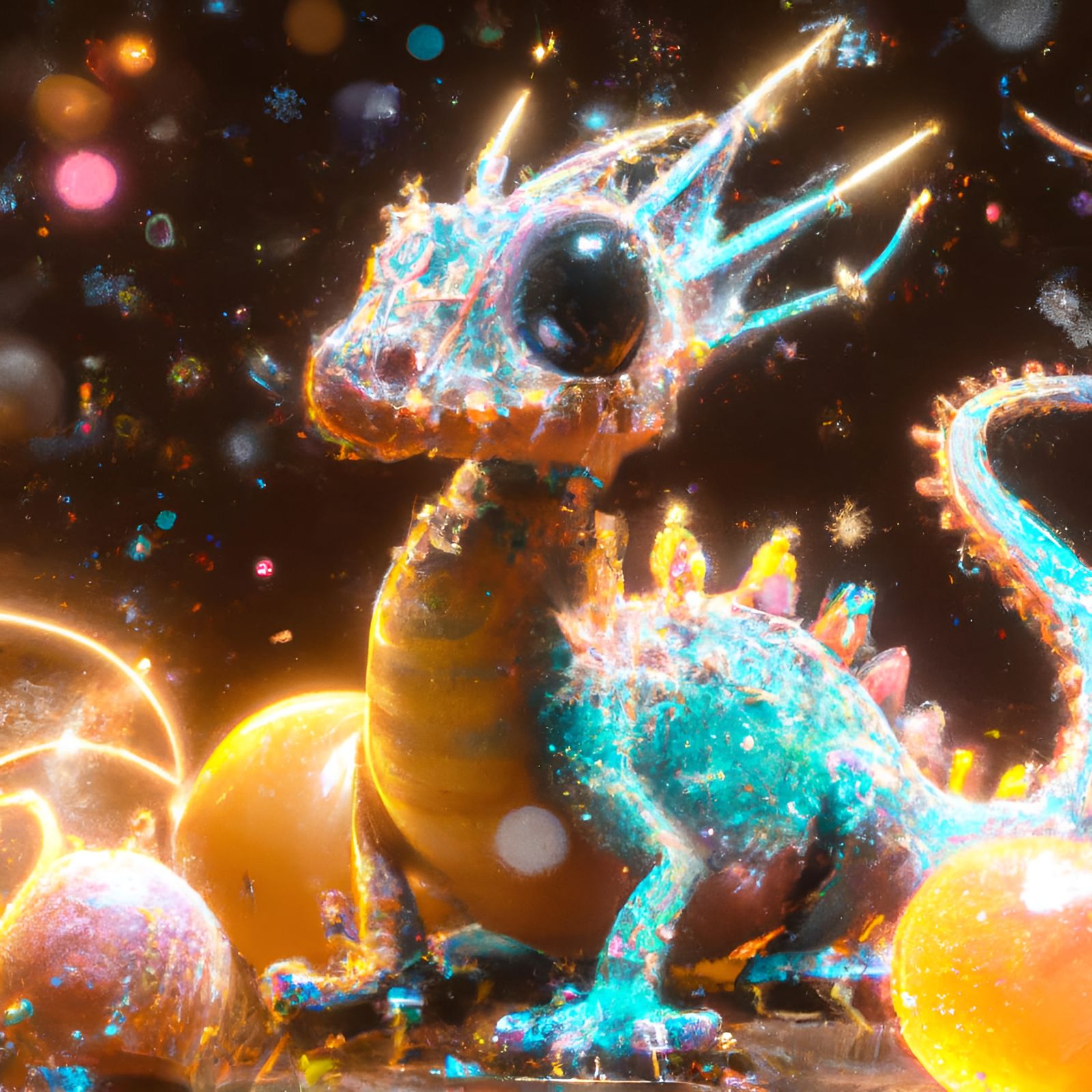 Enchanting Baby Fire Dragon with Crystalline Sparkles