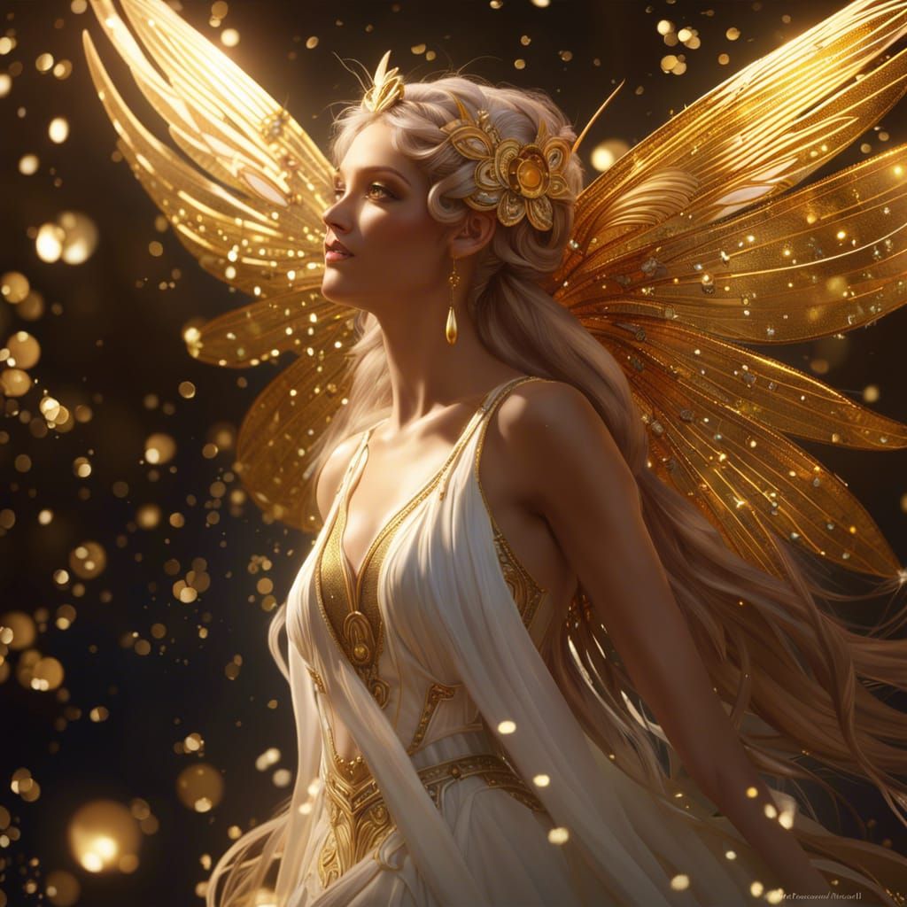 Golden Fairy in Monochromatic Fantasy Art Style