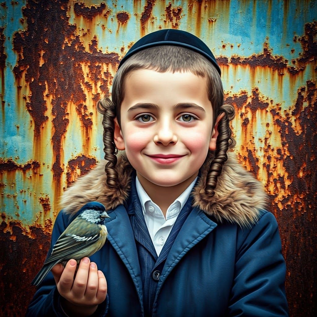 Ultra-Orthodox Hasidic Boy with Curly Sideburns and Captivat...