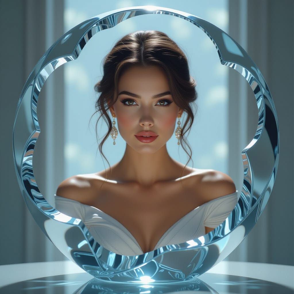 Photorealistic Woman in Delicate Glass Sculpture