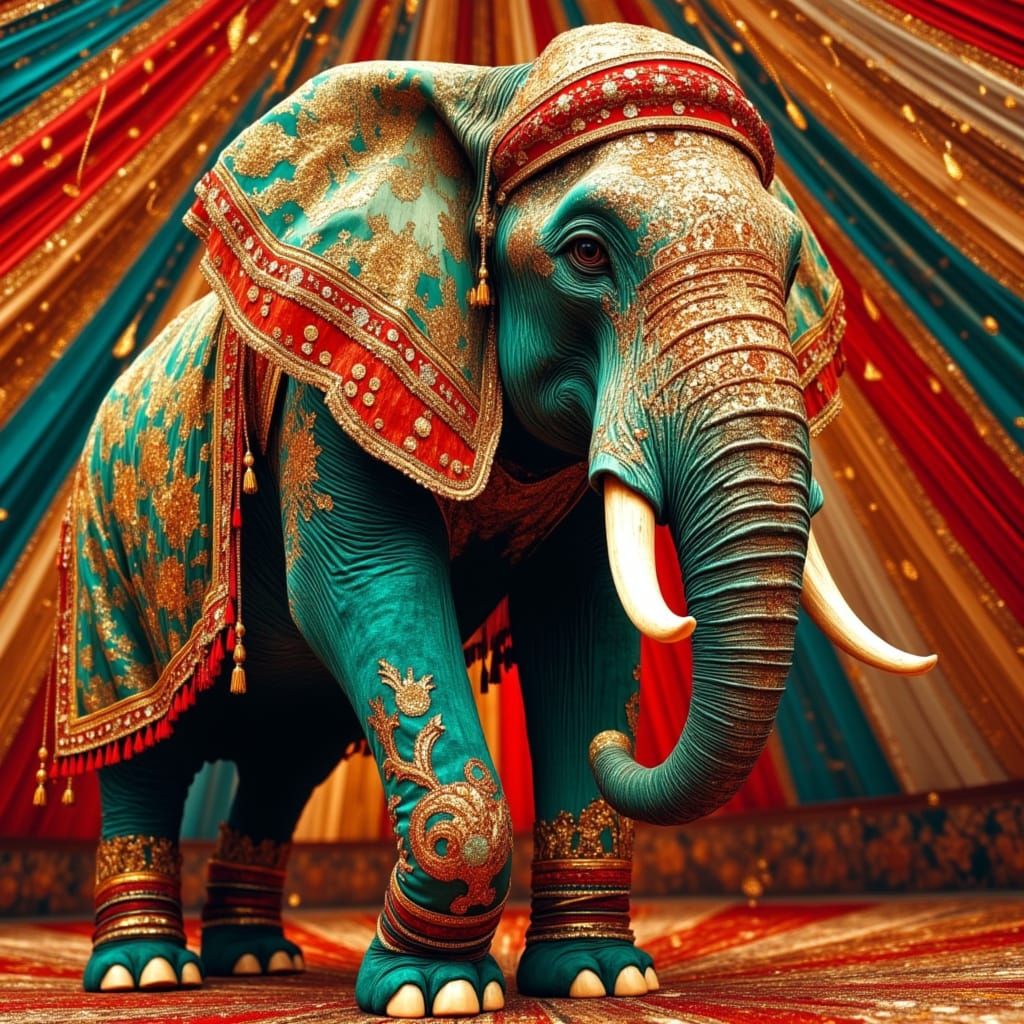 Sequined Elephant in Circus Tent, Digital Art