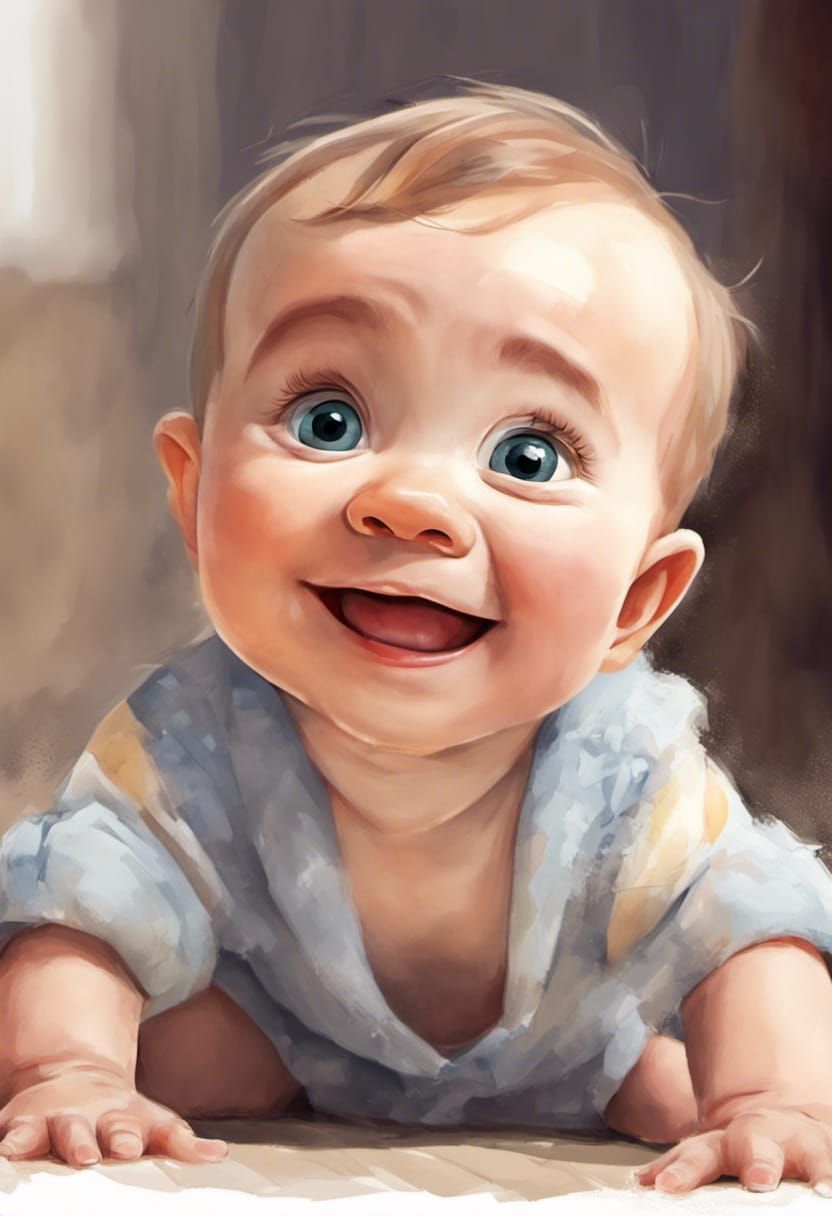 Smily baby crawling.