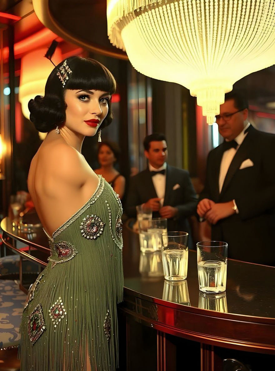 Art Deco Speakeasy Scene with Flapper and Zoot Suits