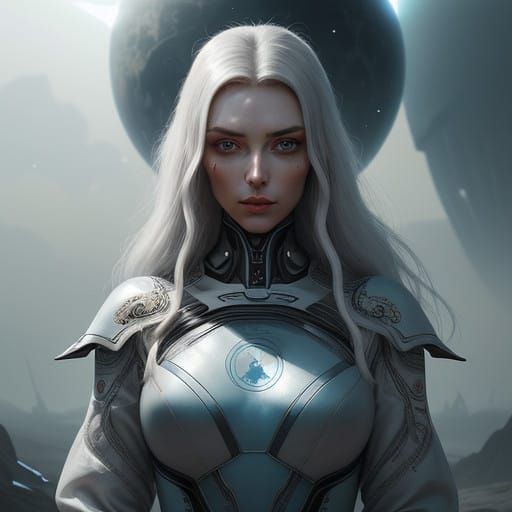 Slavic Space Goddess in Ethereal Alien Landscape