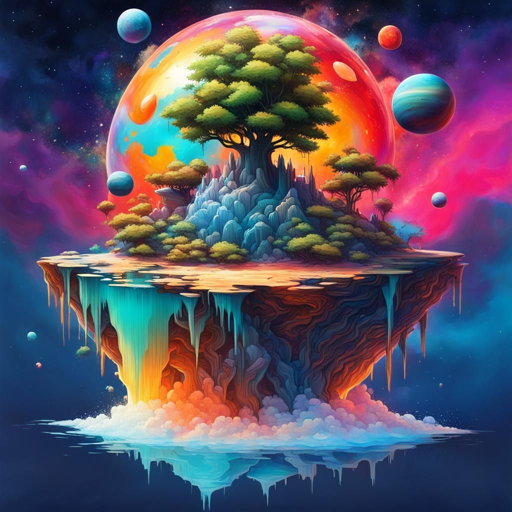 Vibrant Floating Island in Graffiti Art Style