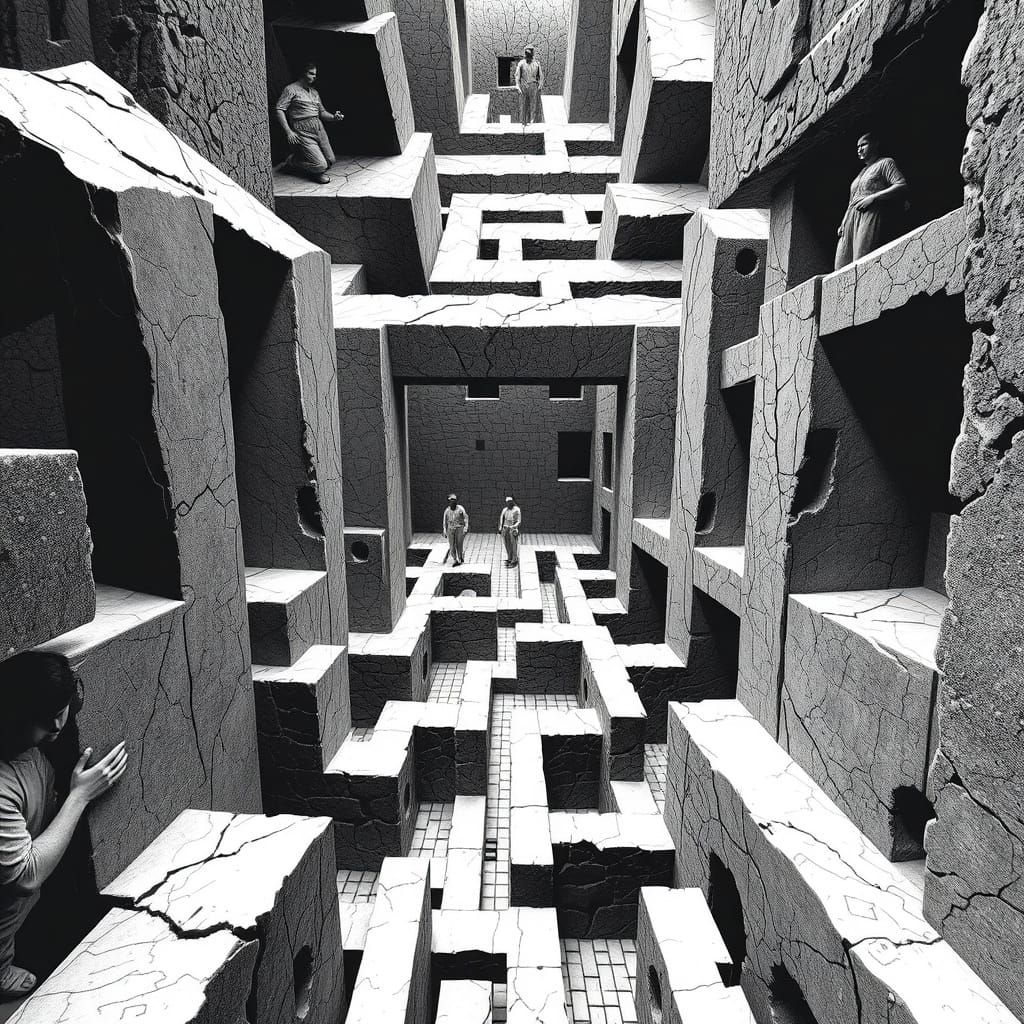 Brutalist Labyrinth Inspired by Optical Art