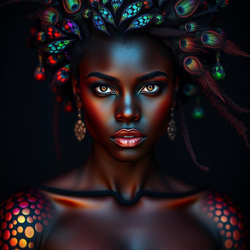 Iridescent Dragon Scale Woman in Hyperrealistic Style