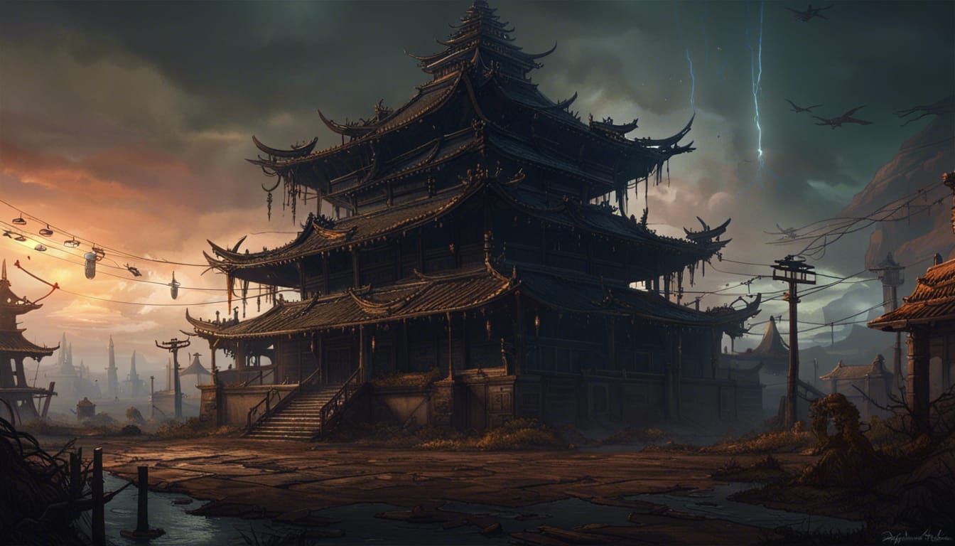 Post-Apocalyptic Pagoda: Dark Fantasy Concept Art