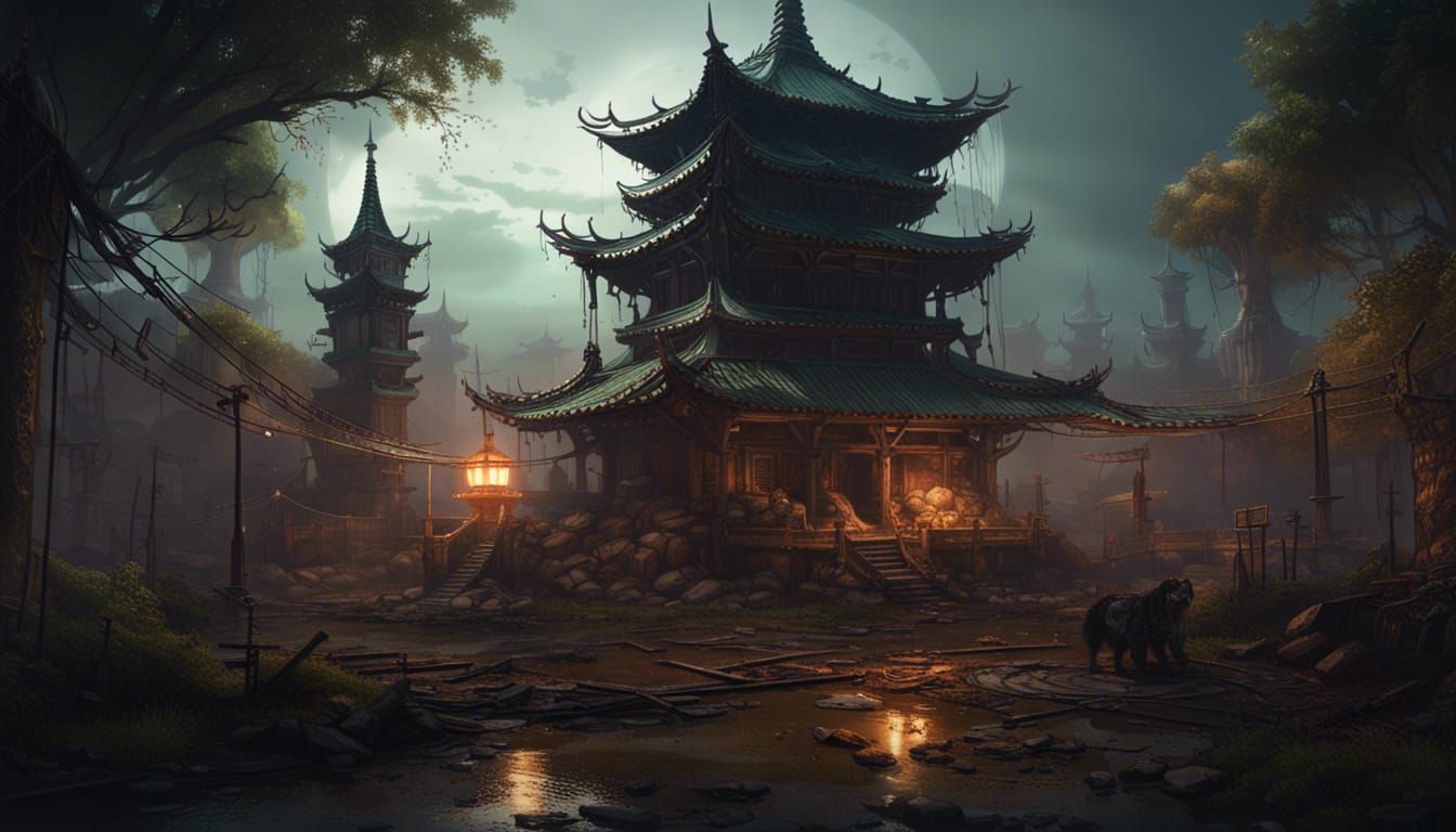 Post-Apocalyptic Pagoda: Dark Fantasy Concept Art