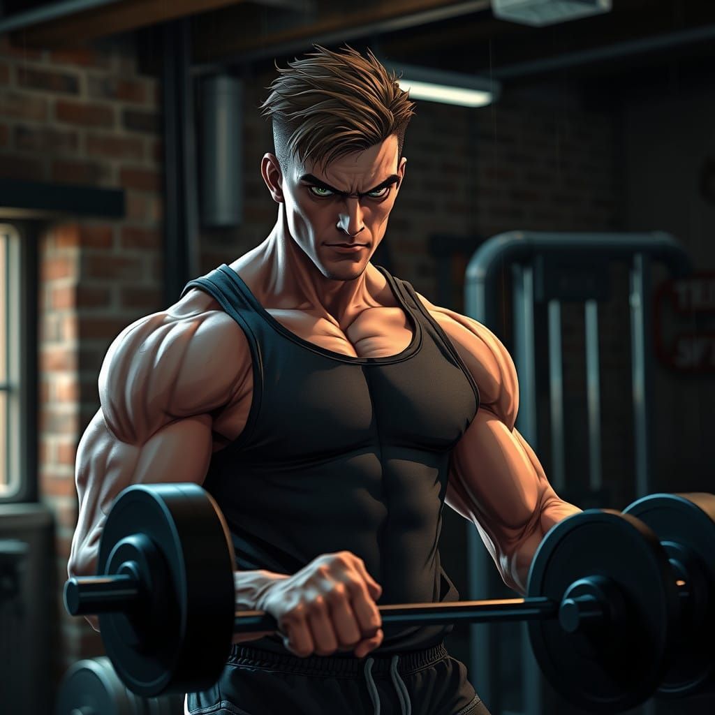 Sculpted Athlete in Intense Garage Workout