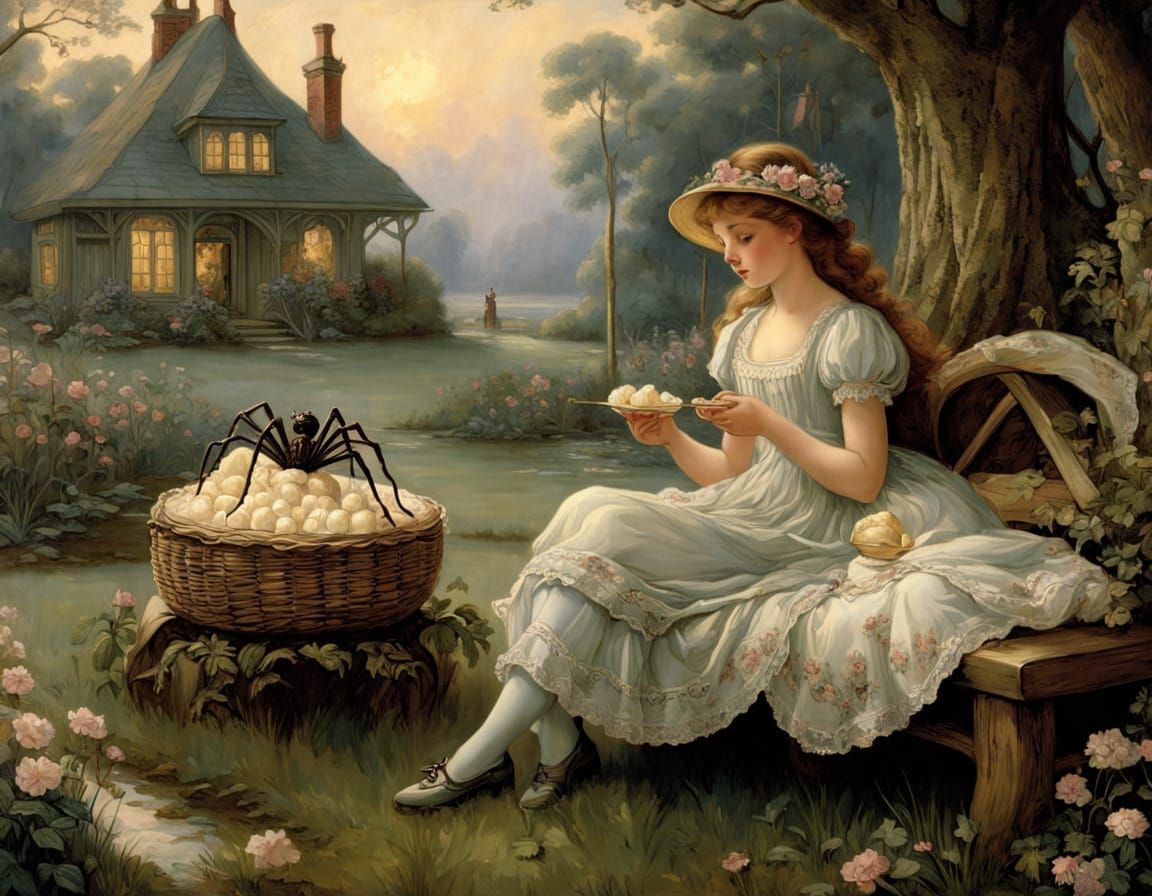 Little Miss Muffet in Whimsical Victorian Fantasy