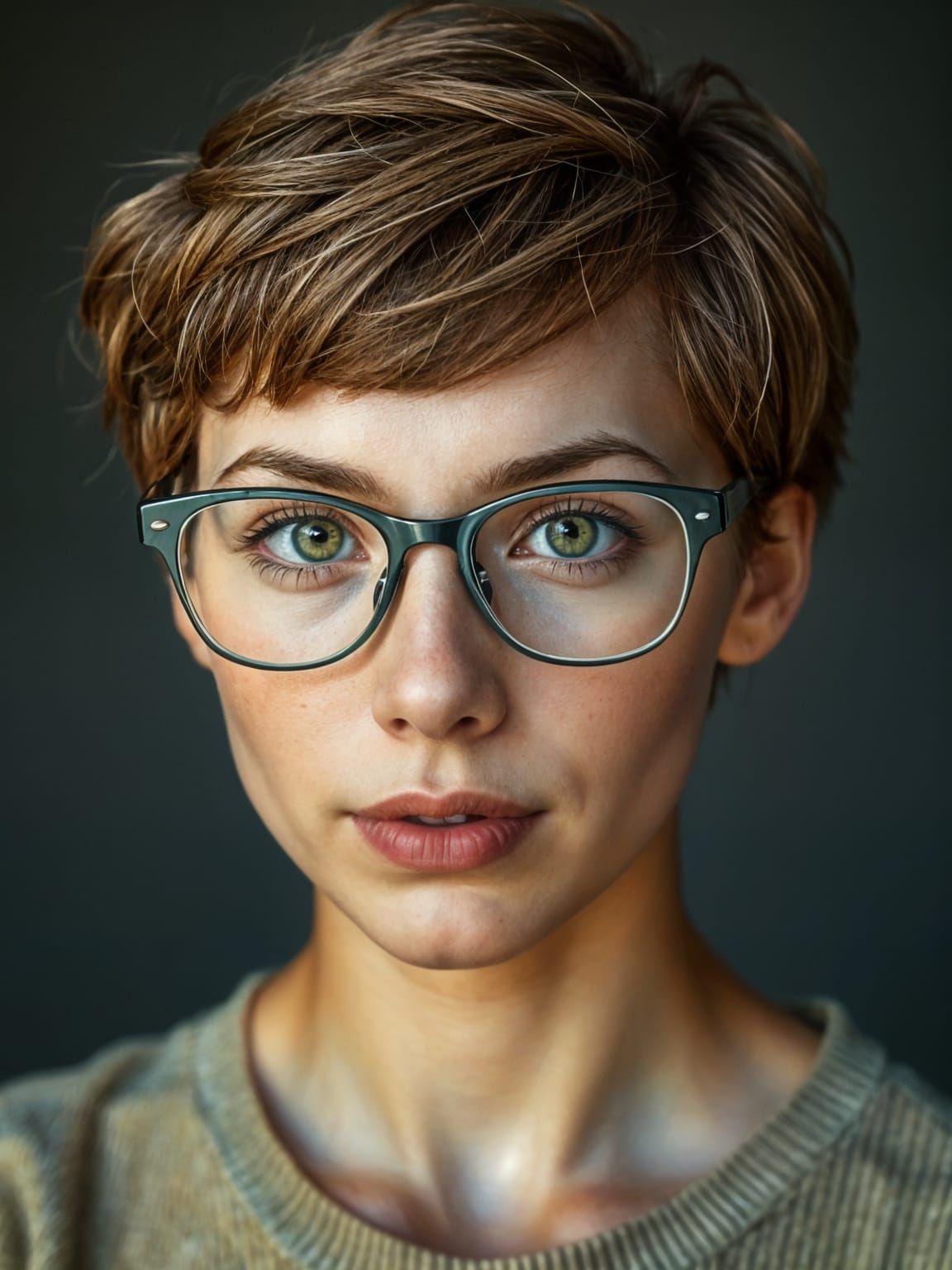 Attractive Young Woman with Auburn Hair and Freckles