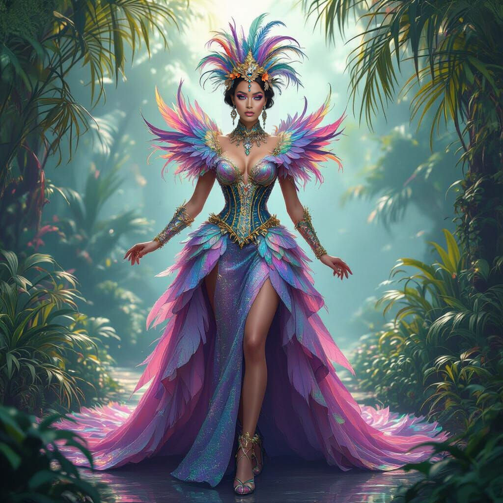 Birds of Paradise Inspired Drag Queen in Opulent Gown