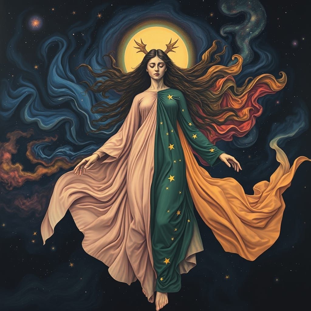 Surreal Goddess Embodied in Cosmic Slumber