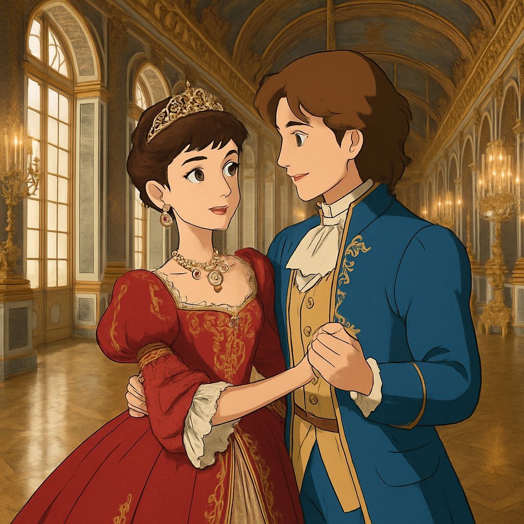Audrey Hepburn Waltzes in Hall of Mirrors in Ghibli Style