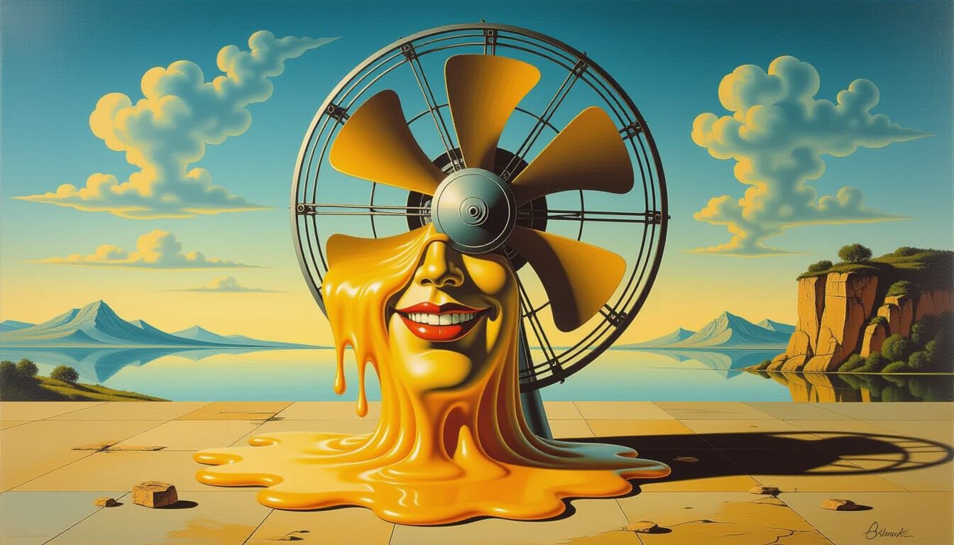 Surreal Melting Fan Machine in Dreamlike Scene