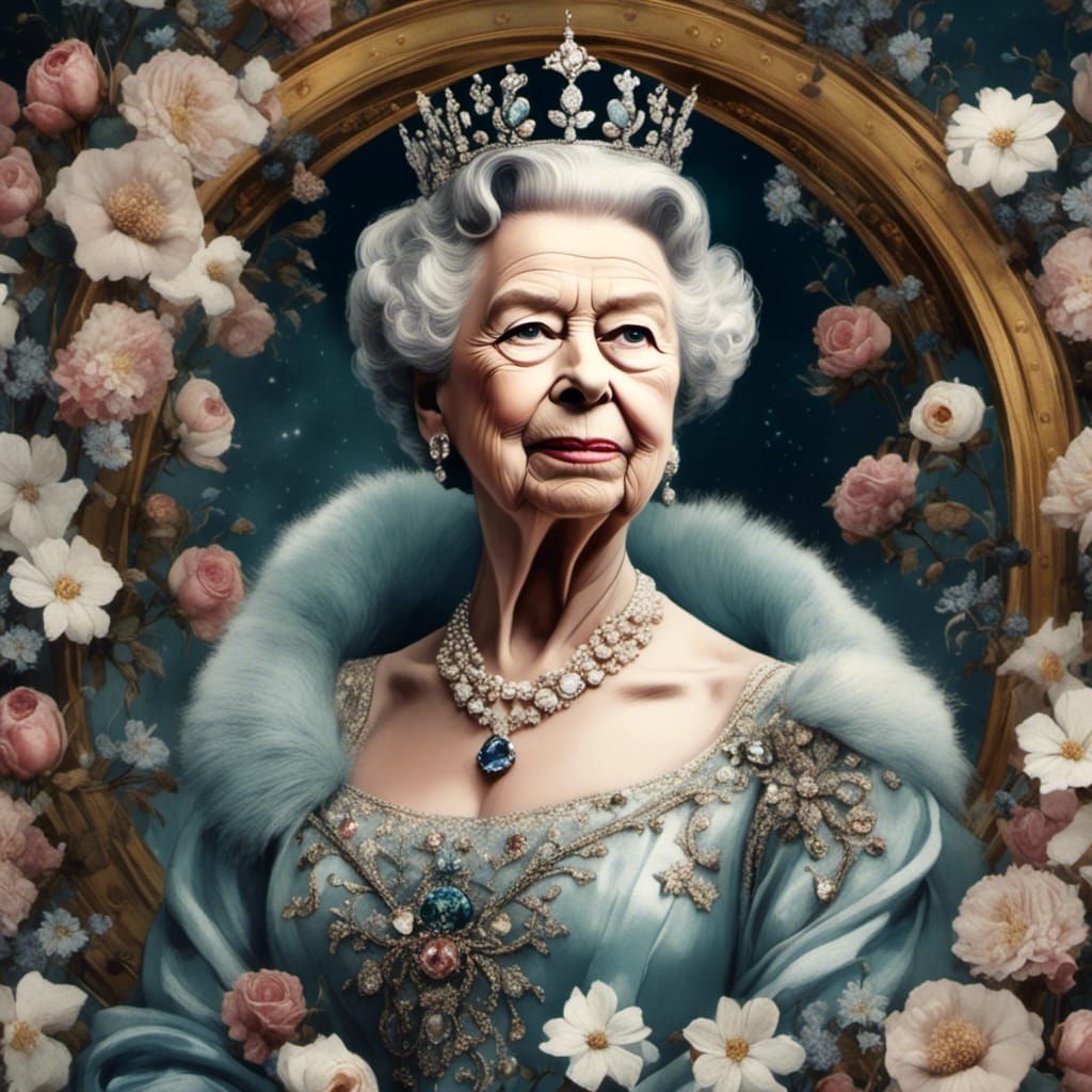 Queen Elizabeth II Portrait in Romantic Watercolor Style