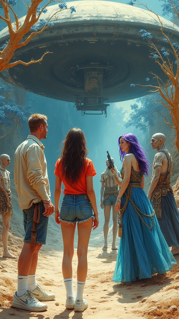 Flying Saucer Standoff in Sci-Fi Digital Art Style