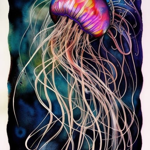 Colorful Jellyfish Portrait in Detailed Gouache Style