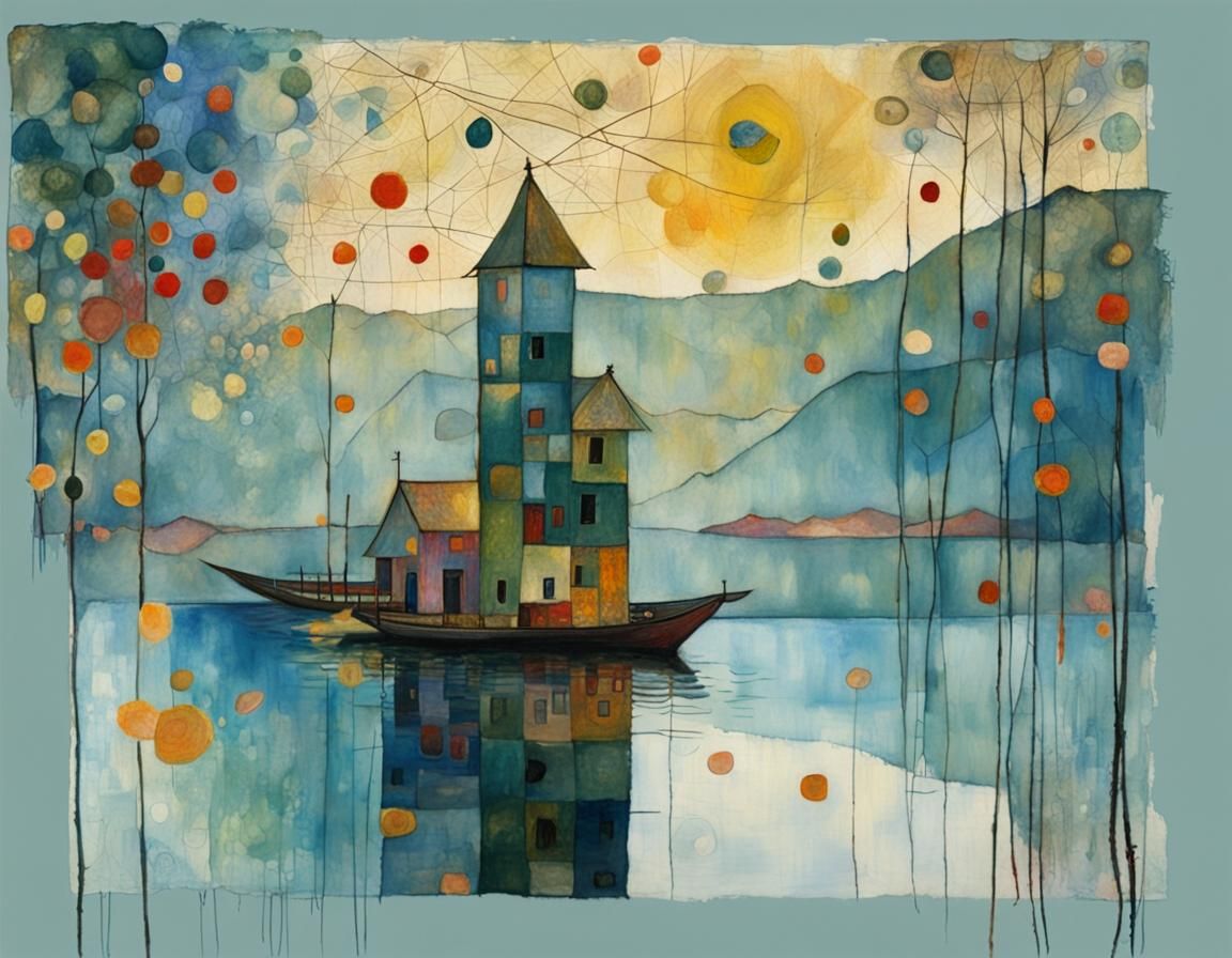 Autumn Lake: Art Brut Inspired by Klee and Klimt