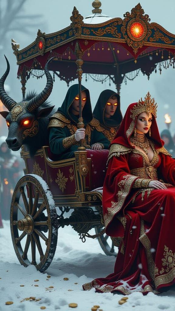 Mechanical Beast Pulls Carnival Cart in Snowy Prophecy