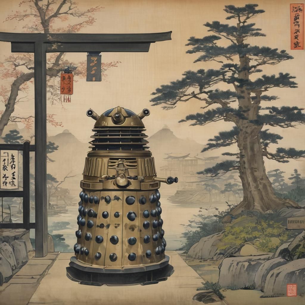 Dalek by Torii Gate in Ukiyo-e Style