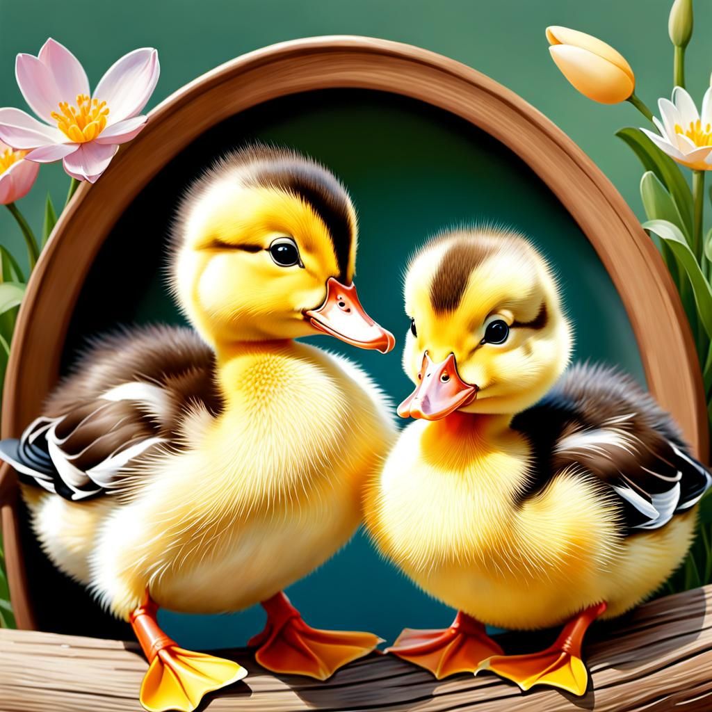 Pastel Ducklings in a Farm Scene Illustration