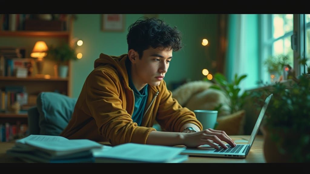 Student's Online Income Hacks: Cinematic Film Still