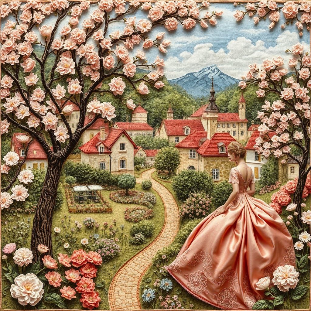 Openwork Spring Landscape with Rococo Ladies