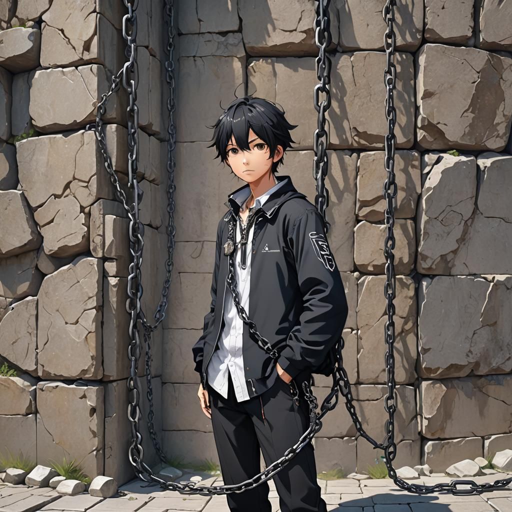 Chained Figure in Wild Plane: 3D Anime Art