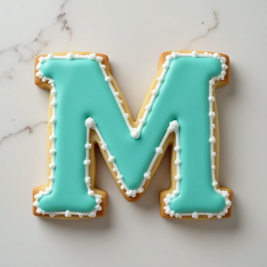 Letter M Cookie with Turquoise Royal Icing