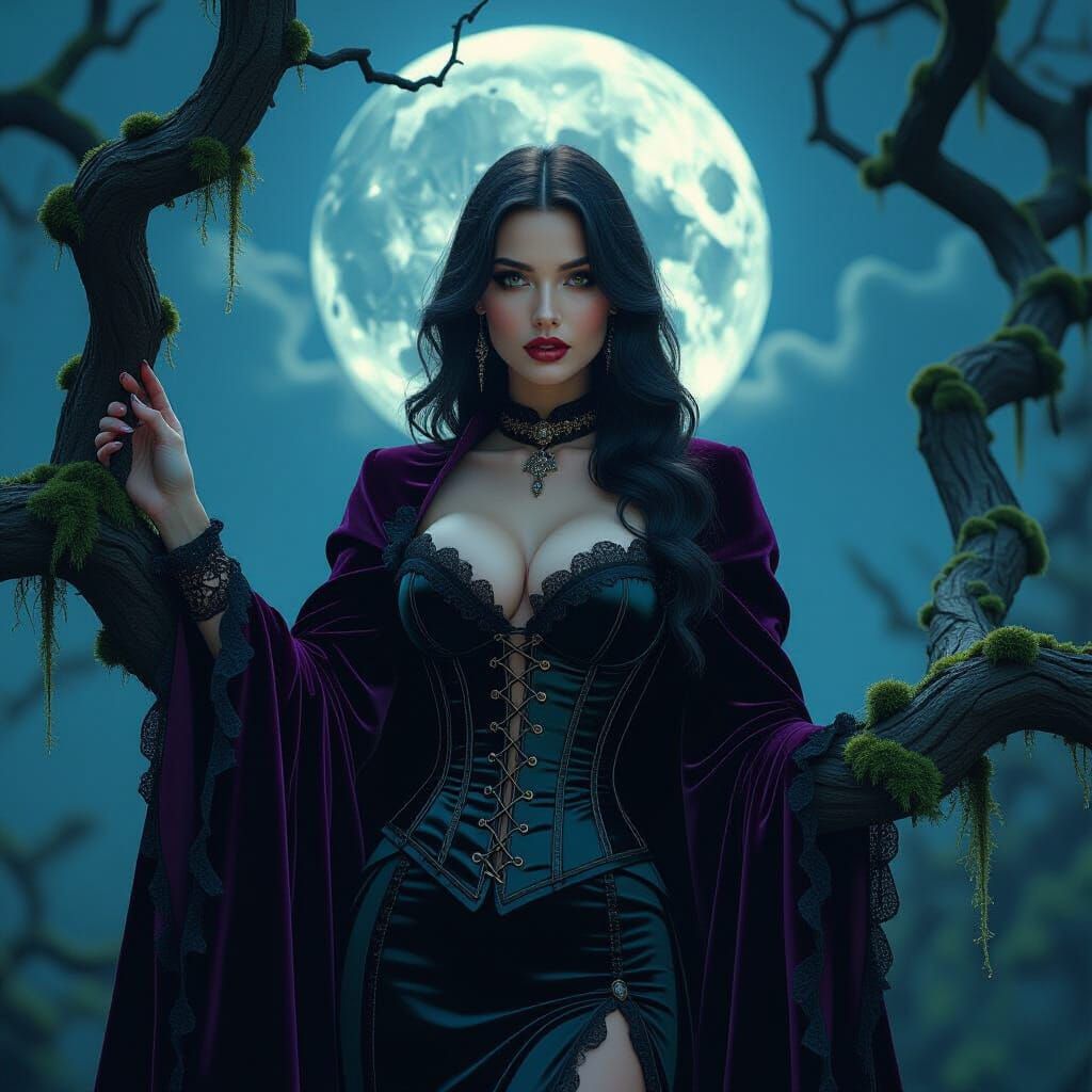 Gothic Woman Merging with Ancient Tree