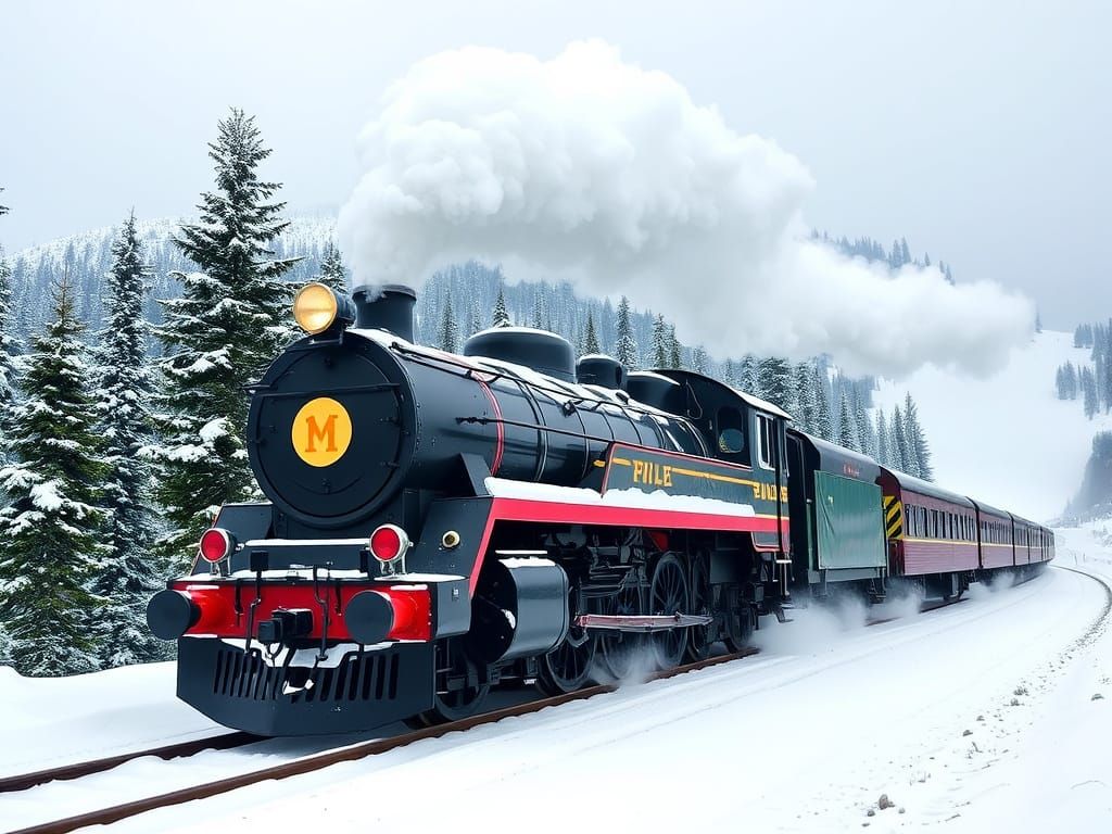 Surreal Railway Adventure Through Snowy Mountains