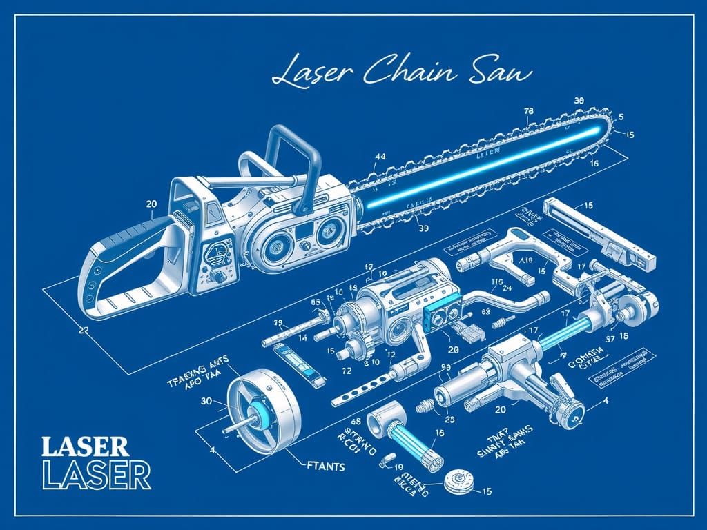 Futuristic Laser Chain Saw Blueprint in Industrial Patent St...