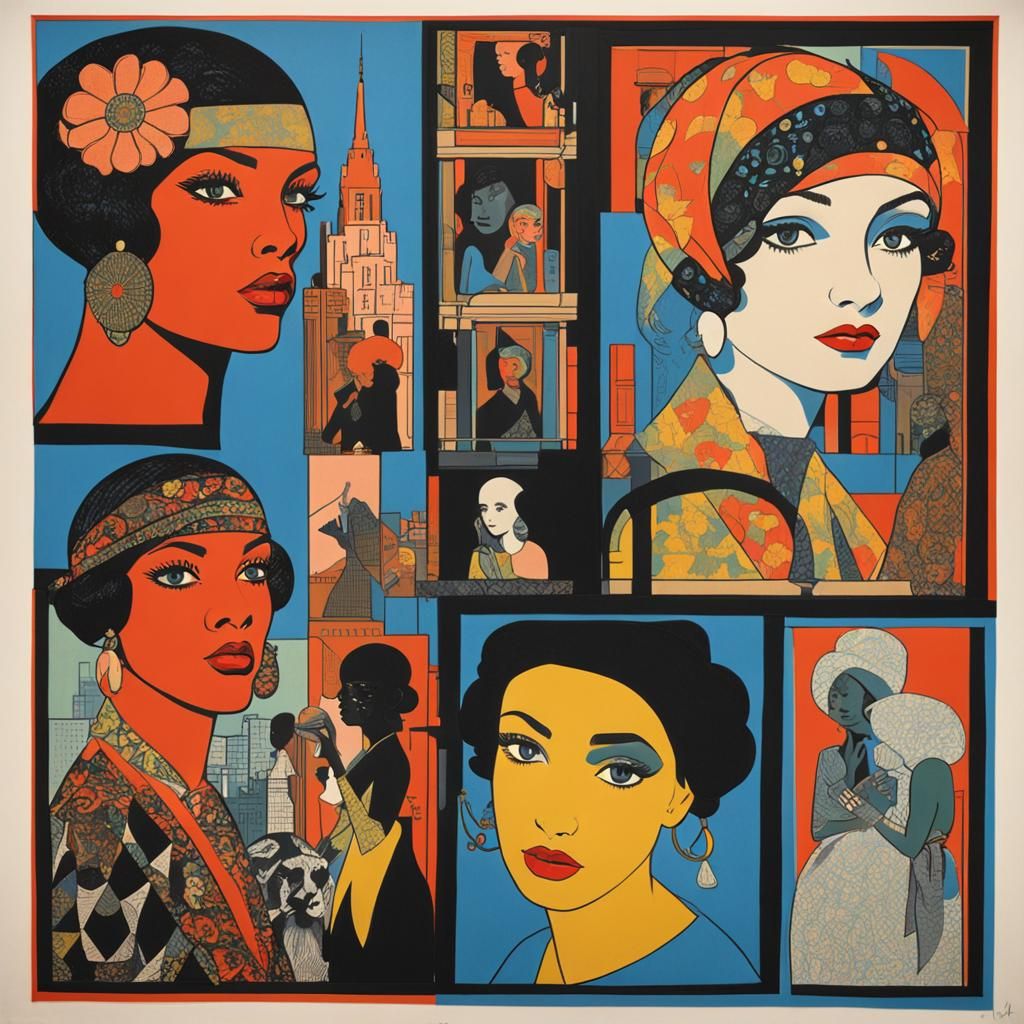 Girls in Comic Book Art Deco Style