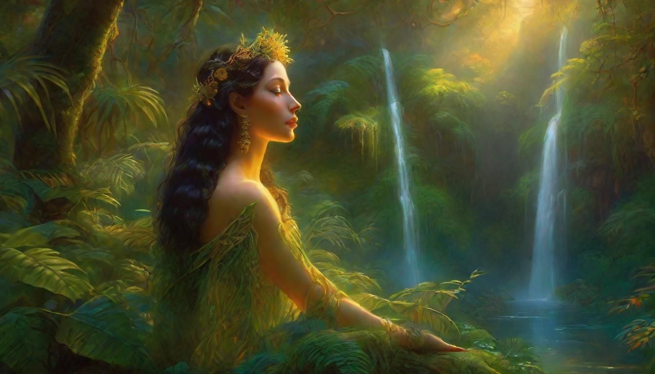 Priestess Chanting in Ethereal Jungle Oil Painting