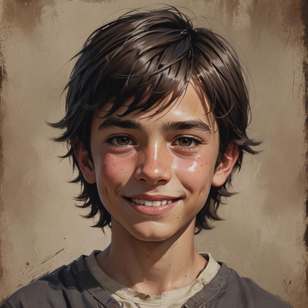 Grinning Boy Portrait in Hyperrealistic Style