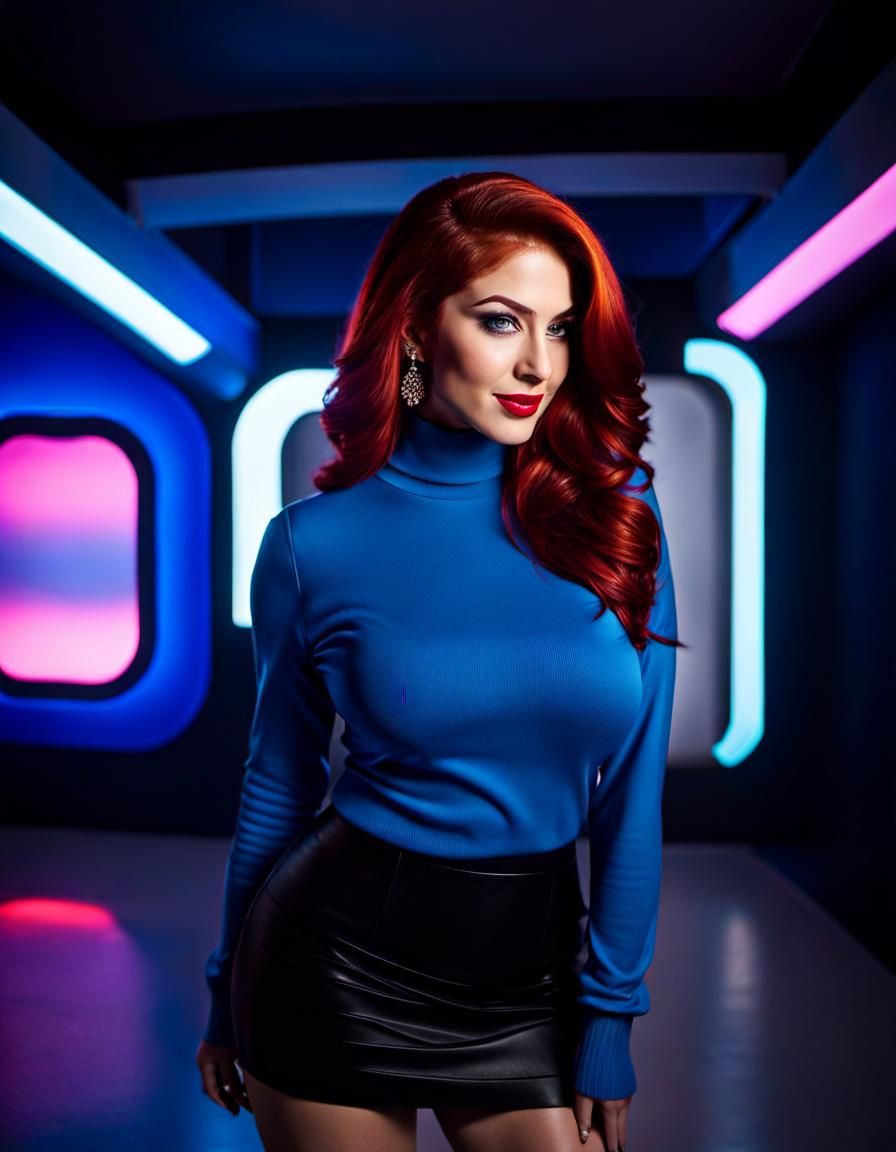 Futuristic Neon Portrait of a Red-Haired Woman
