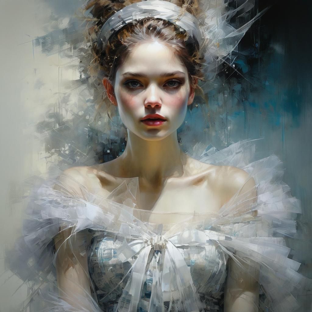 Tulle Woman: Detailed Fabric Art Portrait