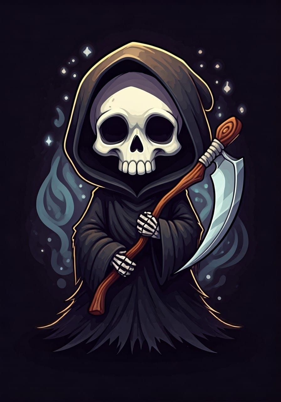 Chibi Grim Reaper in Kawaii Comic Style