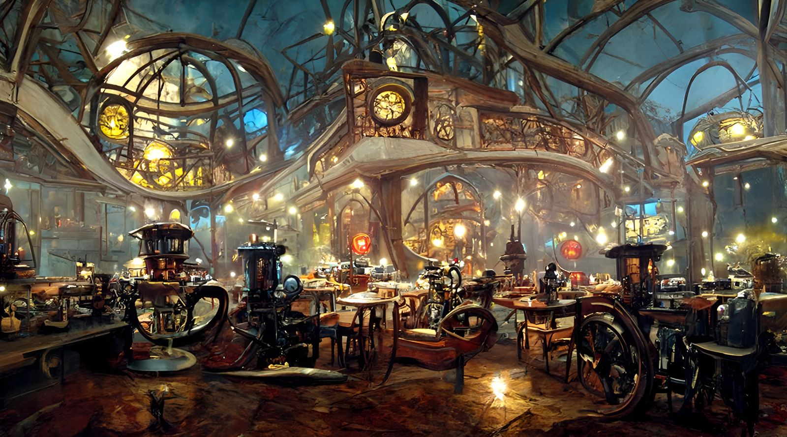 Intricate Steampunk Cafe at Night: 4K Hyperrealism