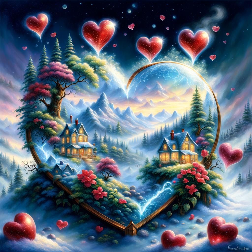 Ethereal Crystal Heart in Fantasy Landscape