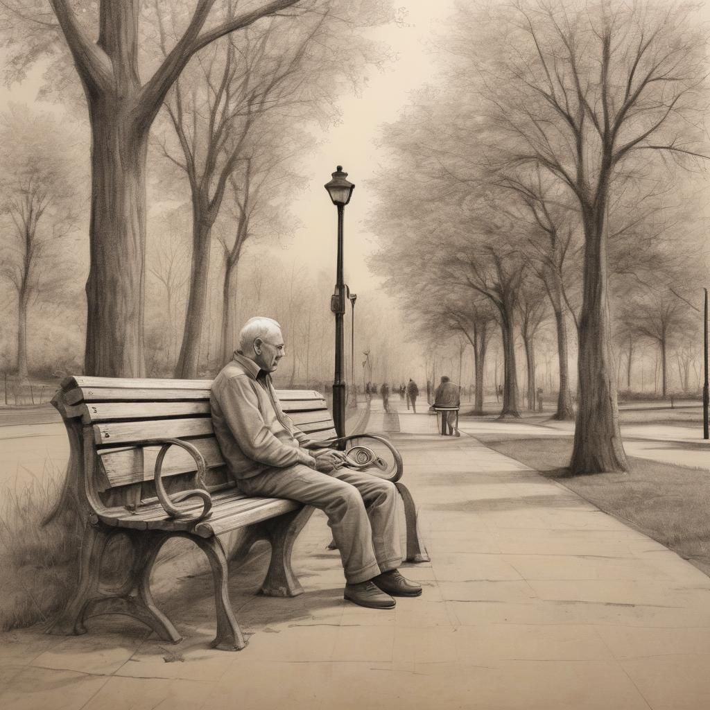 Doodle Art: Man on Park Bench Sketch