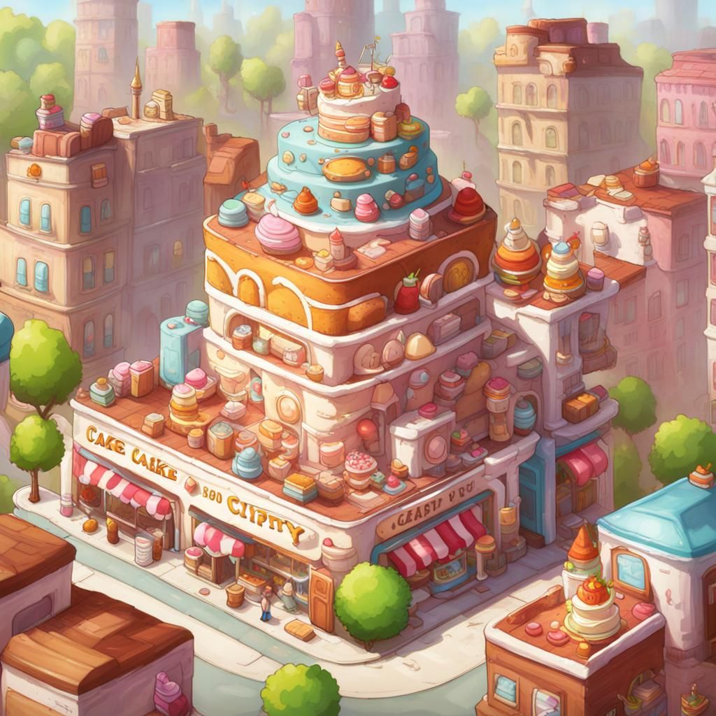 Edible Cake Cityscape: A Sweet AI Creation