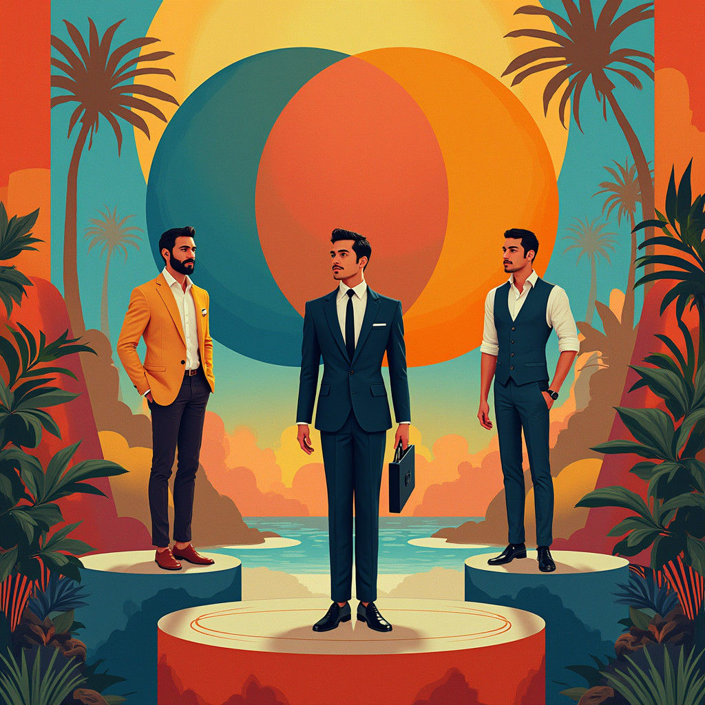 Cubist Venn Diagram of Professionals in Art Deco Style