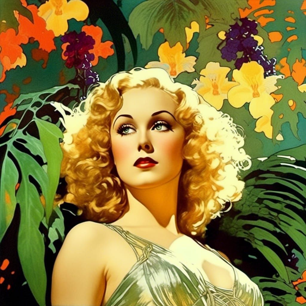 Psychedelic Jungle Portrait Inspired by Mucha and Klimt
