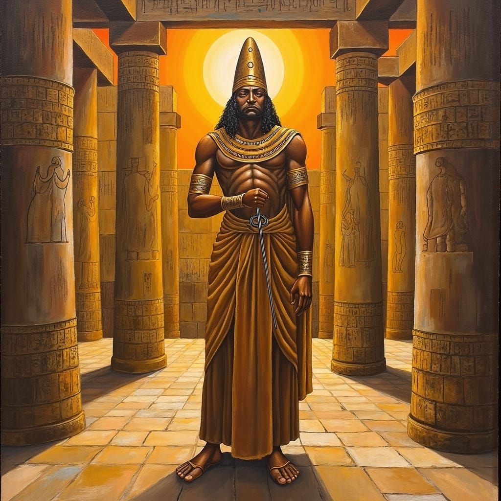 Regal Sumerian King in Ancient Temple